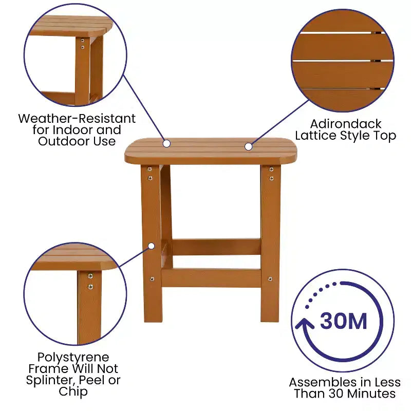 Lot de 2 chaises Adirondack Flash Furniture Charlestown en polyrésine résistante aux intempéries avec table d'appoint