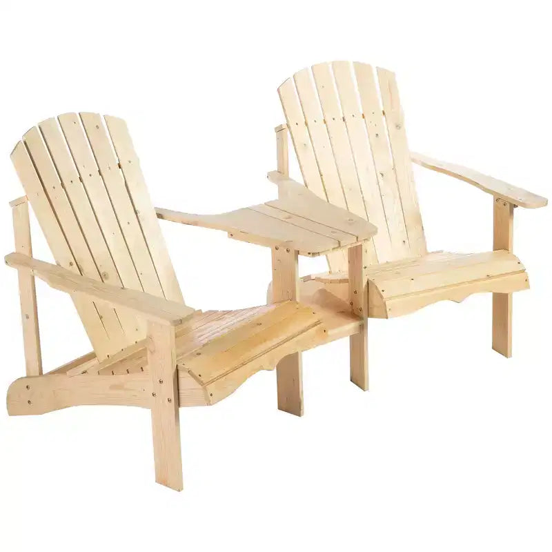 Outsunny Set di 3 Sedie Adirondack in Legno, Doppio Posto da Esterno con Tavolino Centrale e Foro per Ombrellone per Patio, Giardino, Terrazza, Focolare