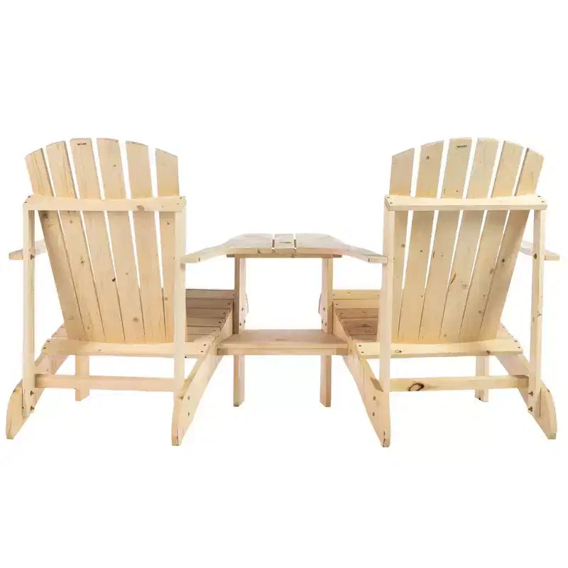 Outsunny Set di 3 Sedie Adirondack in Legno, Doppio Posto da Esterno con Tavolino Centrale e Foro per Ombrellone per Patio, Giardino, Terrazza, Focolare