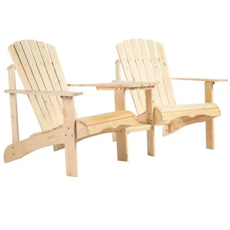 Outsunny Set di 3 Sedie Adirondack in Legno, Doppio Posto da Esterno con Tavolino Centrale e Foro per Ombrellone per Patio, Giardino, Terrazza, Focolare