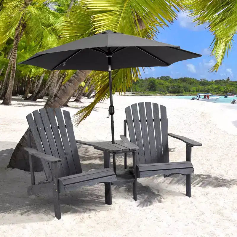 Outsunny Set di 3 Sedie Adirondack in Legno, Doppio Posto da Esterno con Tavolino Centrale e Foro per Ombrellone per Patio, Giardino, Terrazza, Focolare