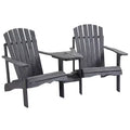Outsunny Set of 3 Wooden Adirondack Chairs, Outdoor Double Seat with Center Table and Umbrella Hole for Patio, Backyard, Deck, Fire Pit