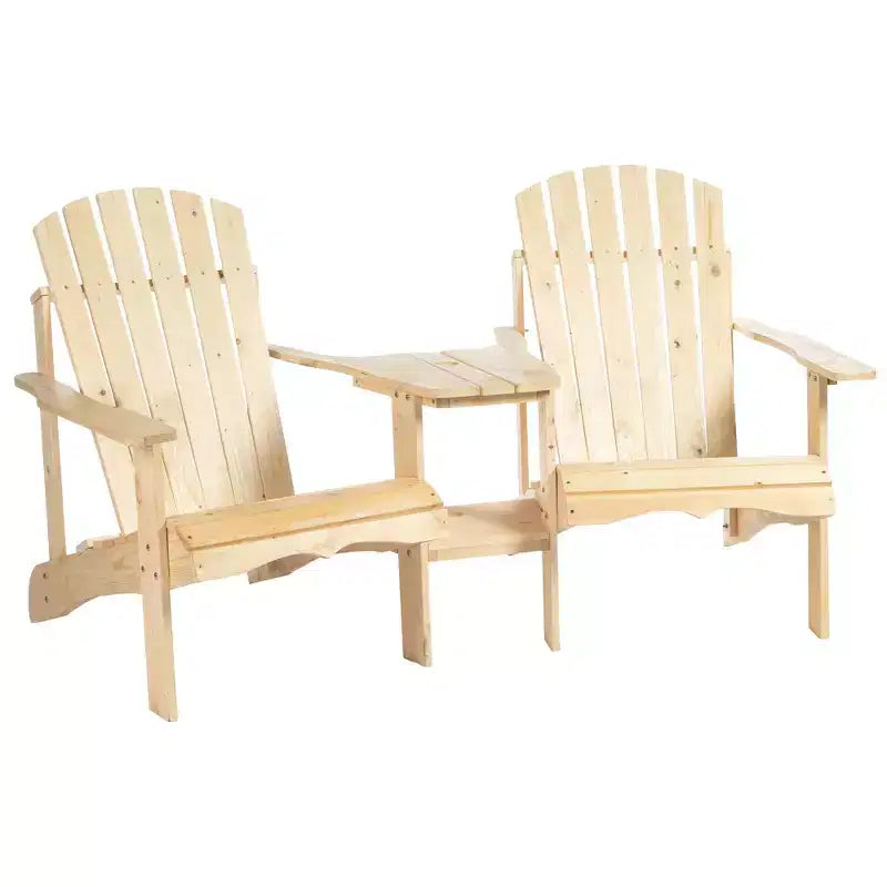 Outsunny Set di 3 Sedie Adirondack in Legno, Doppio Posto da Esterno con Tavolino Centrale e Foro per Ombrellone per Patio, Giardino, Terrazza, Focolare