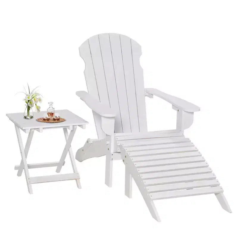 Set 3 Pezzi Pieghevole di Sedie Adirondack Outsunny con Pouf e Tavolino Laterale, Mobili da Esterno in Legno per Patio, per Zona Fuoco