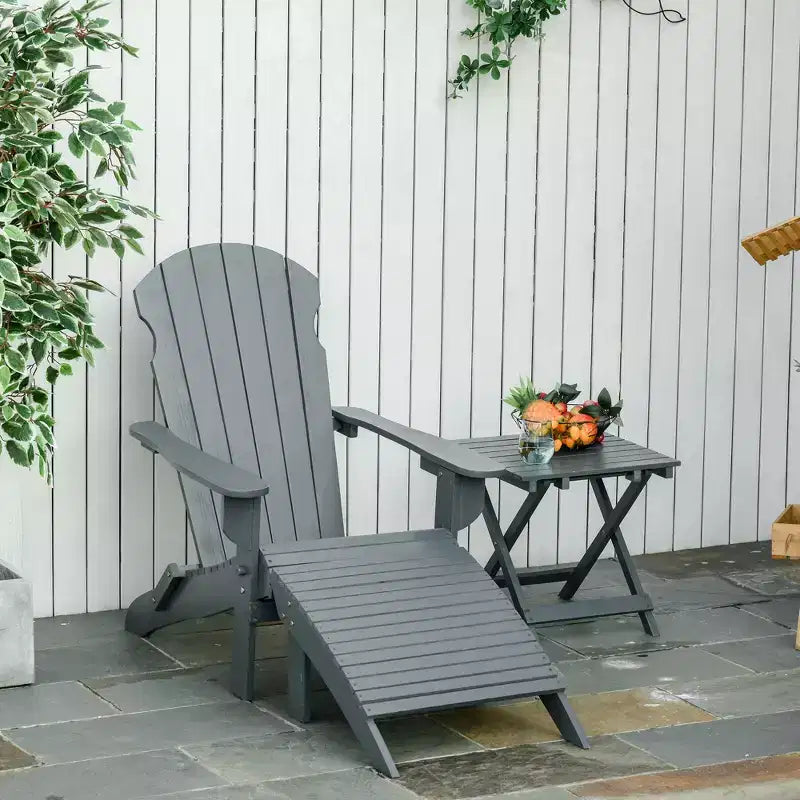 Set 3 Pezzi Pieghevole di Sedie Adirondack Outsunny con Pouf e Tavolino Laterale, Mobili da Esterno in Legno per Patio, per Zona Fuoco