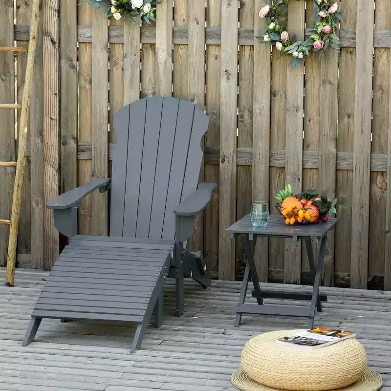 Set 3 Pezzi Pieghevole di Sedie Adirondack Outsunny con Pouf e Tavolino Laterale, Mobili da Esterno in Legno per Patio, per Zona Fuoco