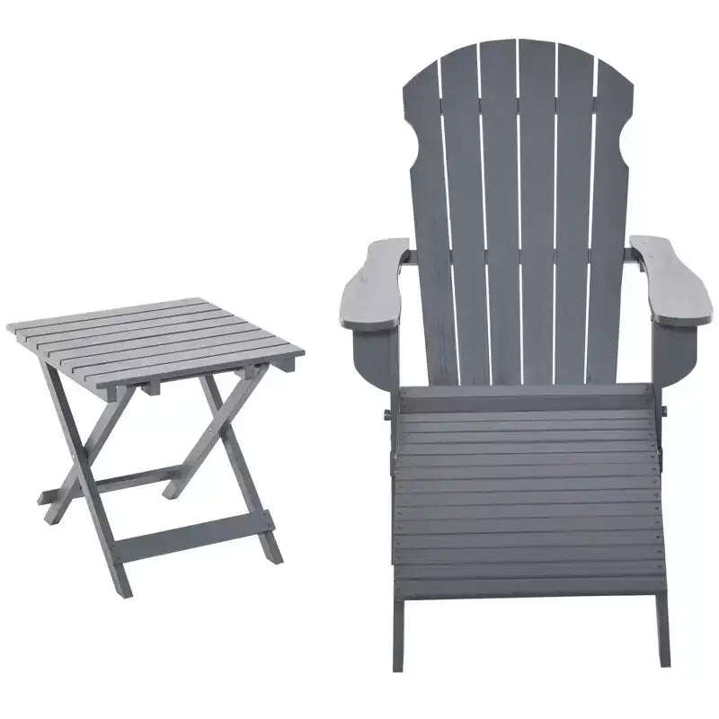 Set 3 Pezzi Pieghevole di Sedie Adirondack Outsunny con Pouf e Tavolino Laterale, Mobili da Esterno in Legno per Patio, per Zona Fuoco