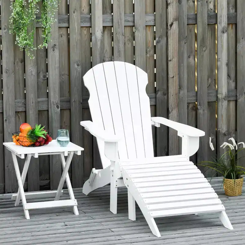Set 3 Pezzi Pieghevole di Sedie Adirondack Outsunny con Pouf e Tavolino Laterale, Mobili da Esterno in Legno per Patio, per Zona Fuoco