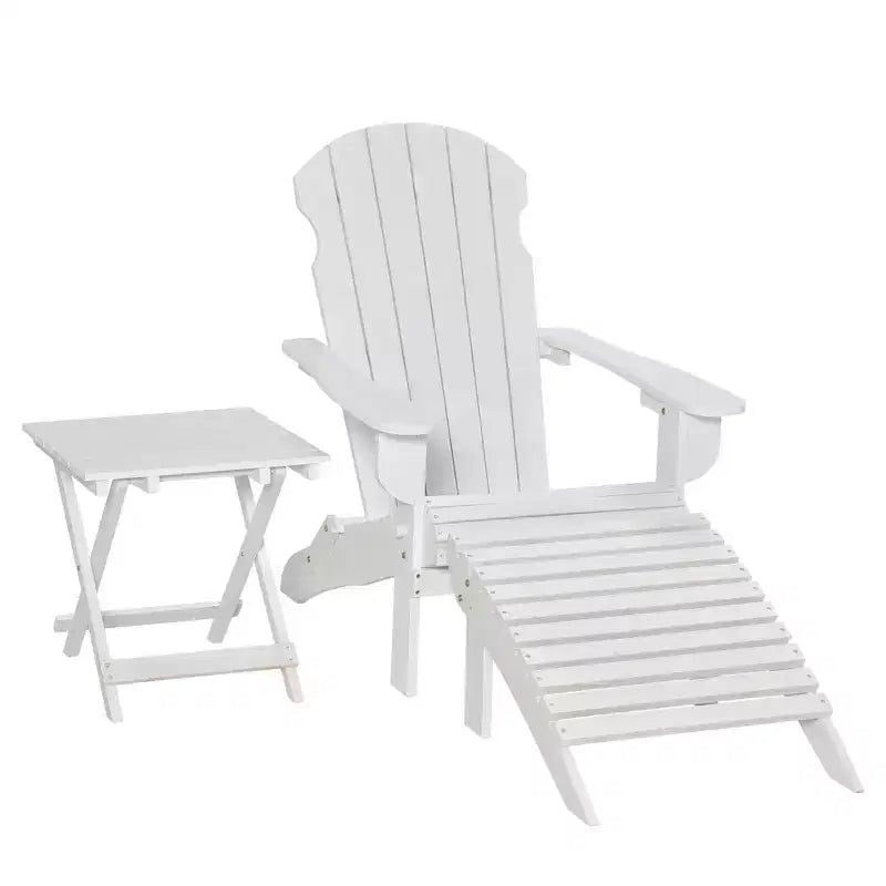 Set 3 Pezzi Pieghevole di Sedie Adirondack Outsunny con Pouf e Tavolino Laterale, Mobili da Esterno in Legno per Patio, per Zona Fuoco