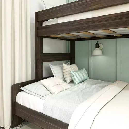 Letto a castello singolo sopra una piazza e mezza, letti a castello in legno massello stile fattoria moderna per bambini