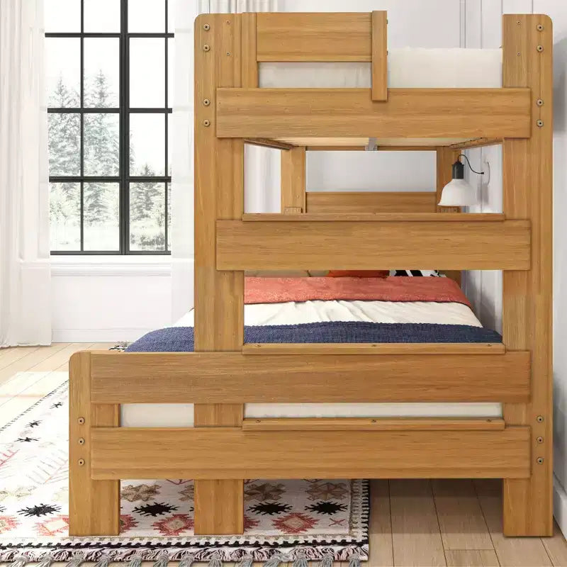 Letto a castello singolo sopra una piazza e mezza, letti a castello in legno massello stile fattoria moderna per bambini