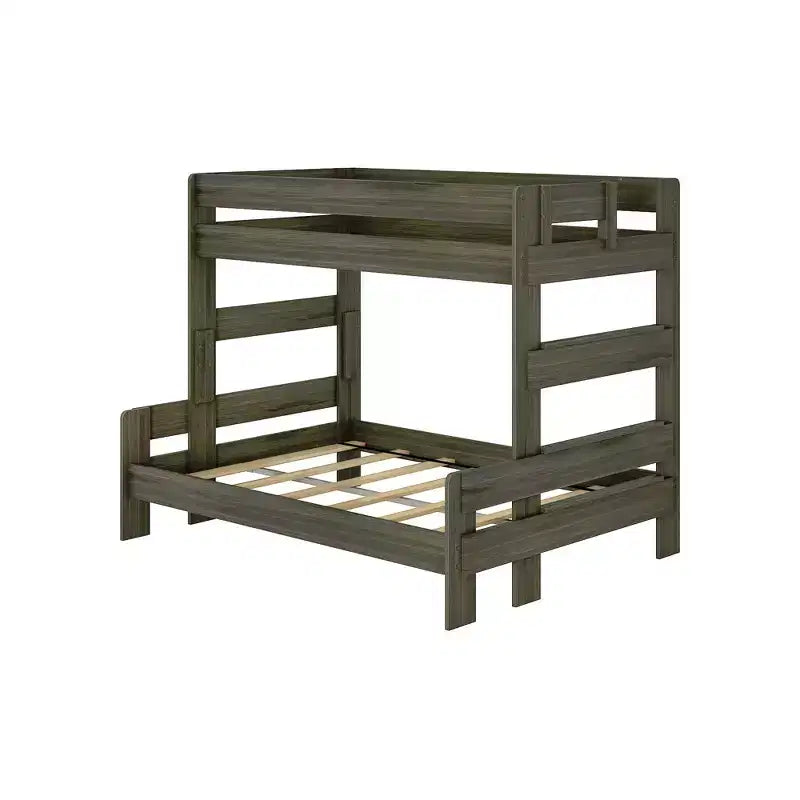 Bunk Bed Twin over Full Size, Modern Farmhouse Solid Wood Bunk Beds for Kids