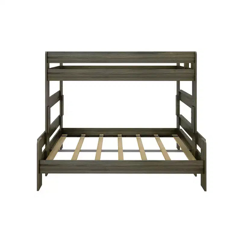 Bunk Bed Twin over Full Size, Modern Farmhouse Solid Wood Bunk Beds for Kids