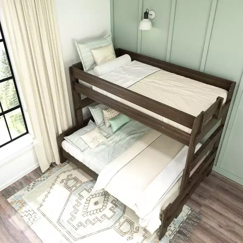 Letto a castello singolo sopra una piazza e mezza, letti a castello in legno massello stile fattoria moderna per bambini