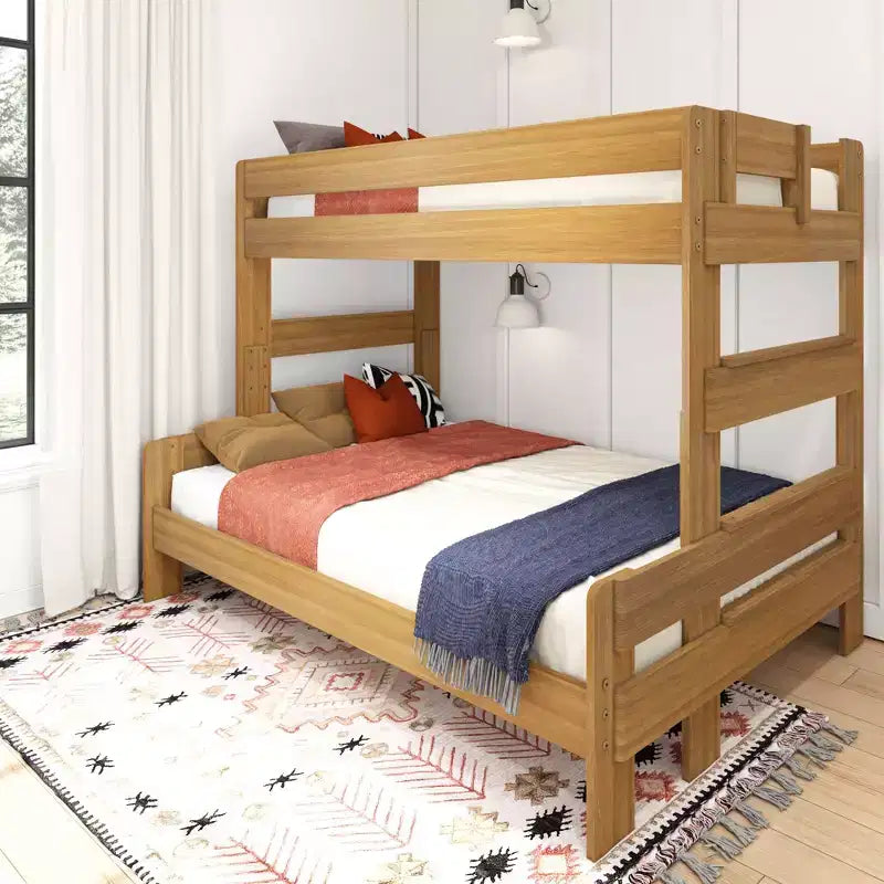 Bunk Bed Twin over Full Size, Modern Farmhouse Solid Wood Bunk Beds for Kids