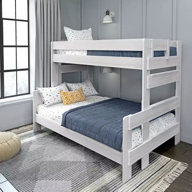 Bunk Bed Twin over Full Size, Modern Farmhouse Solid Wood Bunk Beds for Kids