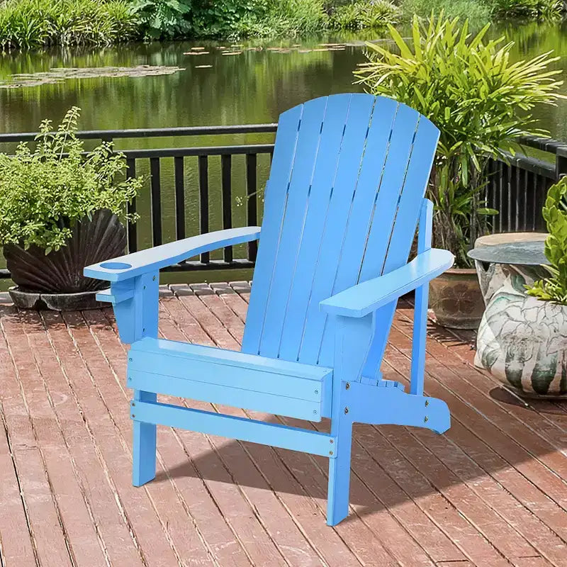 Outsunny Sedia Adirondack Extra Large, Seduta da Esterno per Braciere e Portico, Sedia a Sdraio Classica in Legno con Portabicchieri Integrato per Patio, Giardino