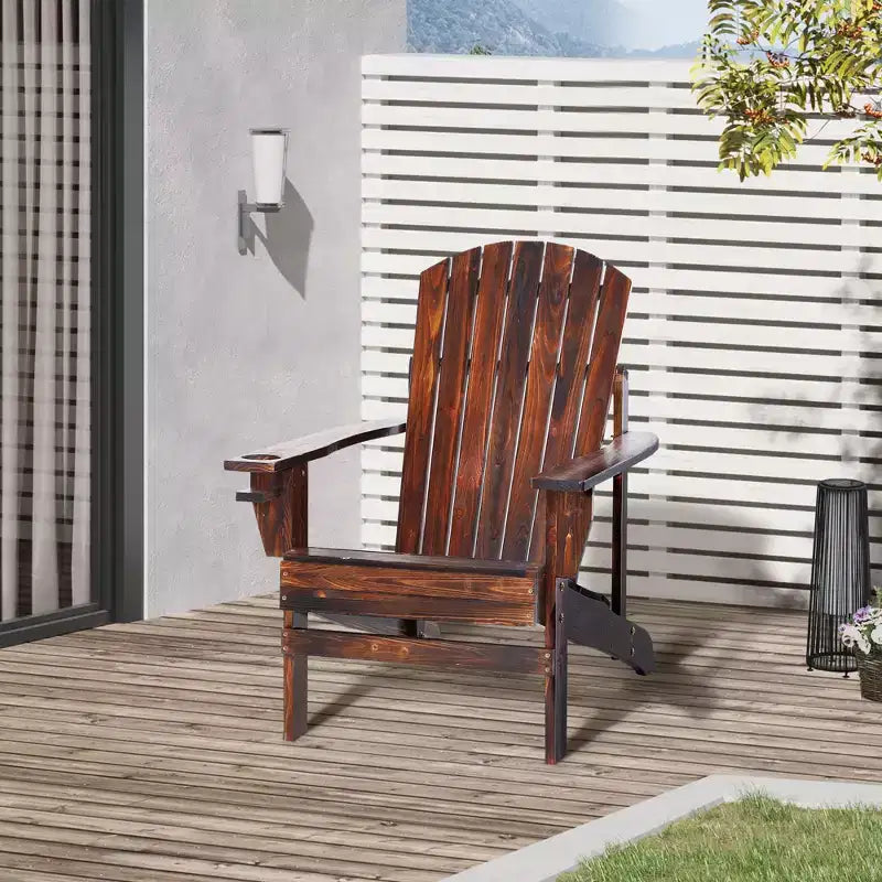 Outsunny Sedia Adirondack Extra Large, Seduta da Esterno per Braciere e Portico, Sedia a Sdraio Classica in Legno con Portabicchieri Integrato per Patio, Giardino