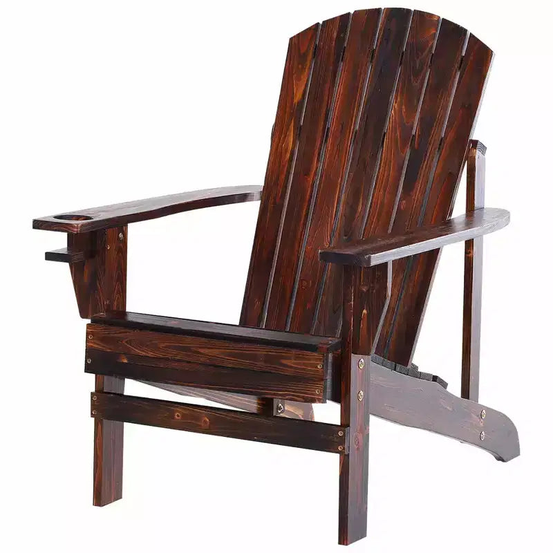 Outsunny Sedia Adirondack Extra Large, Seduta da Esterno per Braciere e Portico, Sedia a Sdraio Classica in Legno con Portabicchieri Integrato per Patio, Giardino