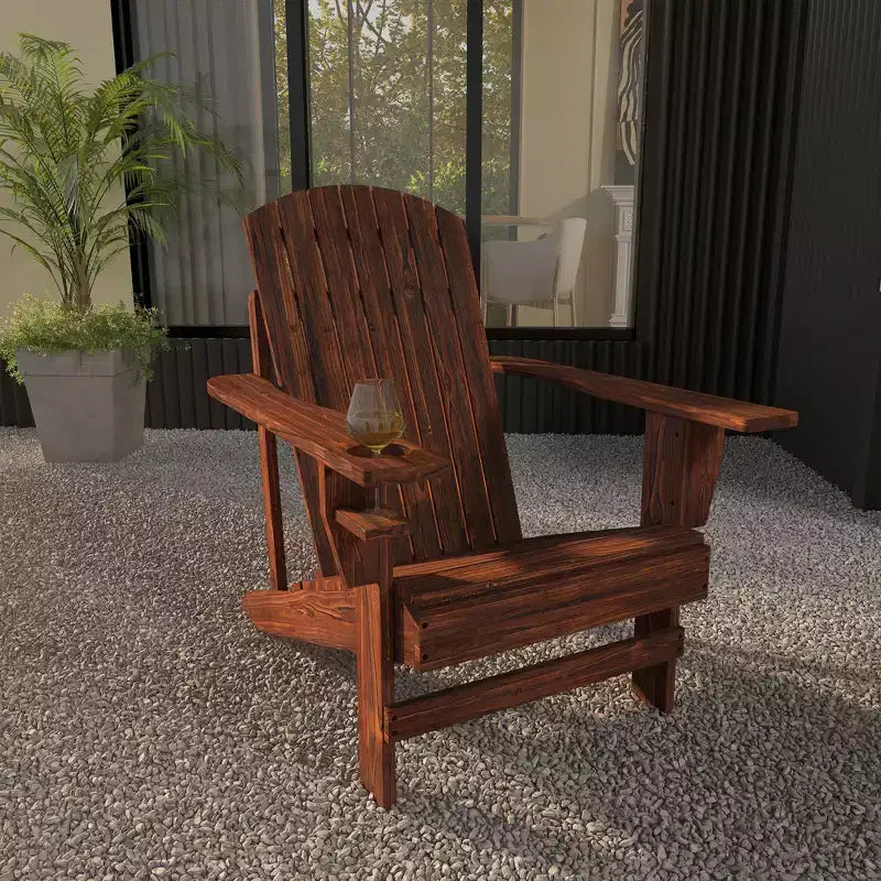 Outsunny Sedia Adirondack Extra Large, Seduta da Esterno per Braciere e Portico, Sedia a Sdraio Classica in Legno con Portabicchieri Integrato per Patio, Giardino