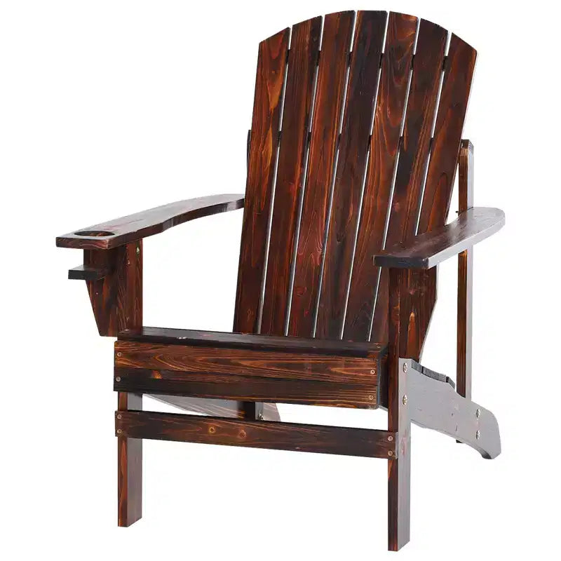 Outsunny Sedia Adirondack Extra Large, Seduta da Esterno per Braciere e Portico, Sedia a Sdraio Classica in Legno con Portabicchieri Integrato per Patio, Giardino