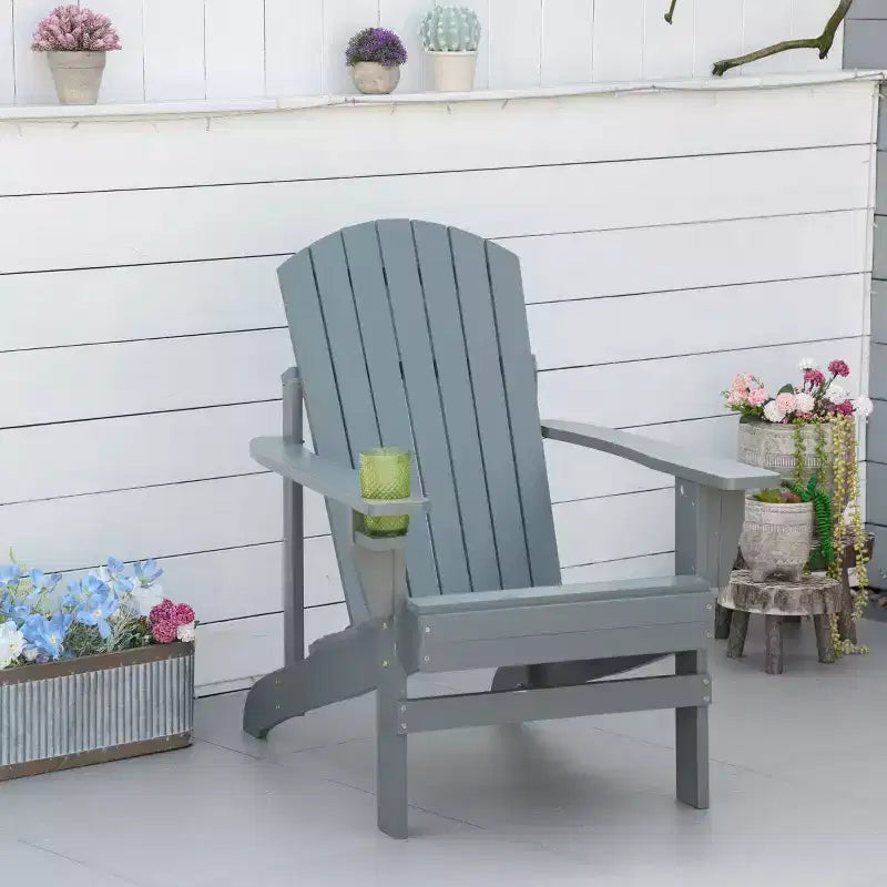 Outsunny Sedia Adirondack Extra Large, Seduta da Esterno per Braciere e Portico, Sedia a Sdraio Classica in Legno con Portabicchieri Integrato per Patio, Giardino