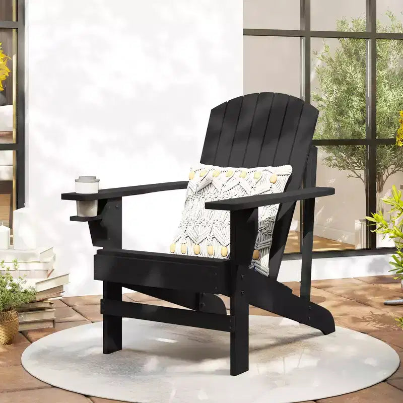 Outsunny Sedia Adirondack Extra Large, Seduta da Esterno per Braciere e Portico, Sedia a Sdraio Classica in Legno con Portabicchieri Integrato per Patio, Giardino