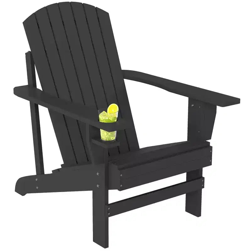 Outsunny Sedia Adirondack Extra Large, Seduta da Esterno per Braciere e Portico, Sedia a Sdraio Classica in Legno con Portabicchieri Integrato per Patio, Giardino