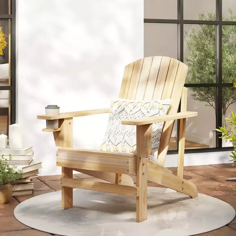 Outsunny Sedia Adirondack Extra Large, Seduta da Esterno per Braciere e Portico, Sedia a Sdraio Classica in Legno con Portabicchieri Integrato per Patio, Giardino