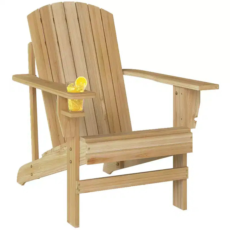 Outsunny Sedia Adirondack Extra Large, Seduta da Esterno per Braciere e Portico, Sedia a Sdraio Classica in Legno con Portabicchieri Integrato per Patio, Giardino