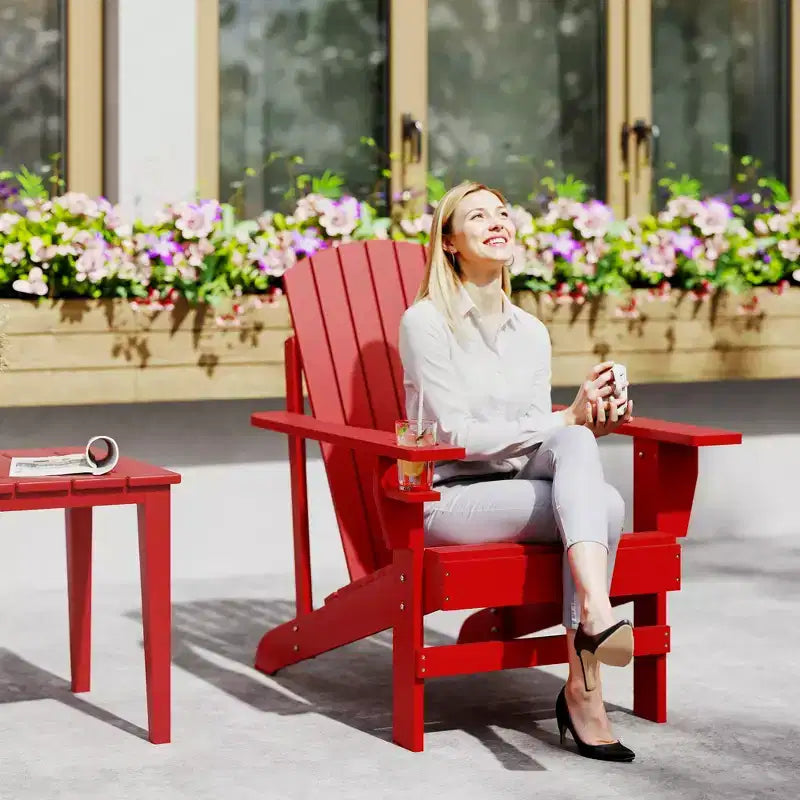 Outsunny Sedia Adirondack Extra Large, Seduta da Esterno per Braciere e Portico, Sedia a Sdraio Classica in Legno con Portabicchieri Integrato per Patio, Giardino
