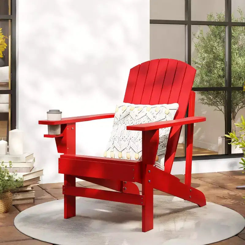 Outsunny Sedia Adirondack Extra Large, Seduta da Esterno per Braciere e Portico, Sedia a Sdraio Classica in Legno con Portabicchieri Integrato per Patio, Giardino