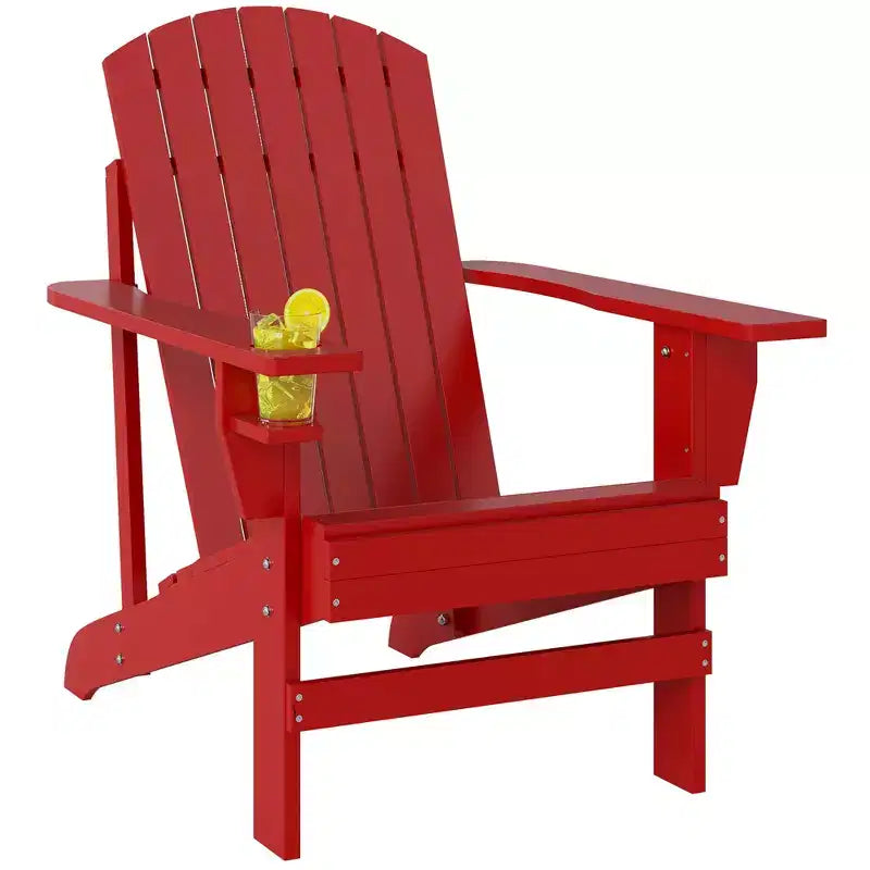 Outsunny Sedia Adirondack Extra Large, Seduta da Esterno per Braciere e Portico, Sedia a Sdraio Classica in Legno con Portabicchieri Integrato per Patio, Giardino