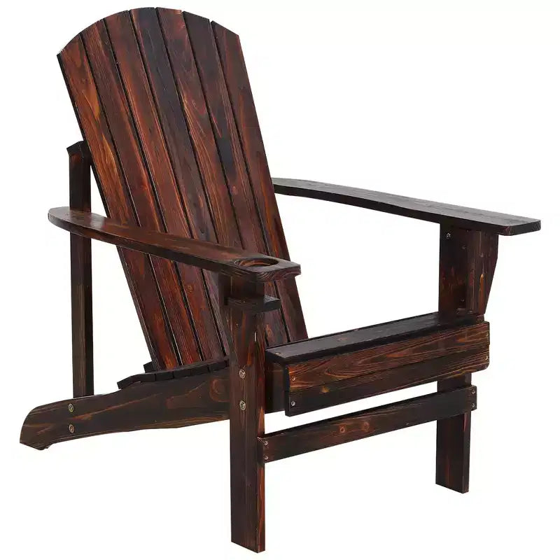 Outsunny Sedia Adirondack Extra Large, Seduta da Esterno per Braciere e Portico, Sedia a Sdraio Classica in Legno con Portabicchieri Integrato per Patio, Giardino