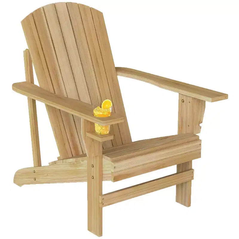 Outsunny Sedia Adirondack Extra Large, Seduta da Esterno per Braciere e Portico, Sedia a Sdraio Classica in Legno con Portabicchieri Integrato per Patio, Giardino