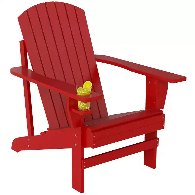 Outsunny Sedia Adirondack Extra Large, Seduta da Esterno per Braciere e Portico, Sedia a Sdraio Classica in Legno con Portabicchieri Integrato per Patio, Giardino