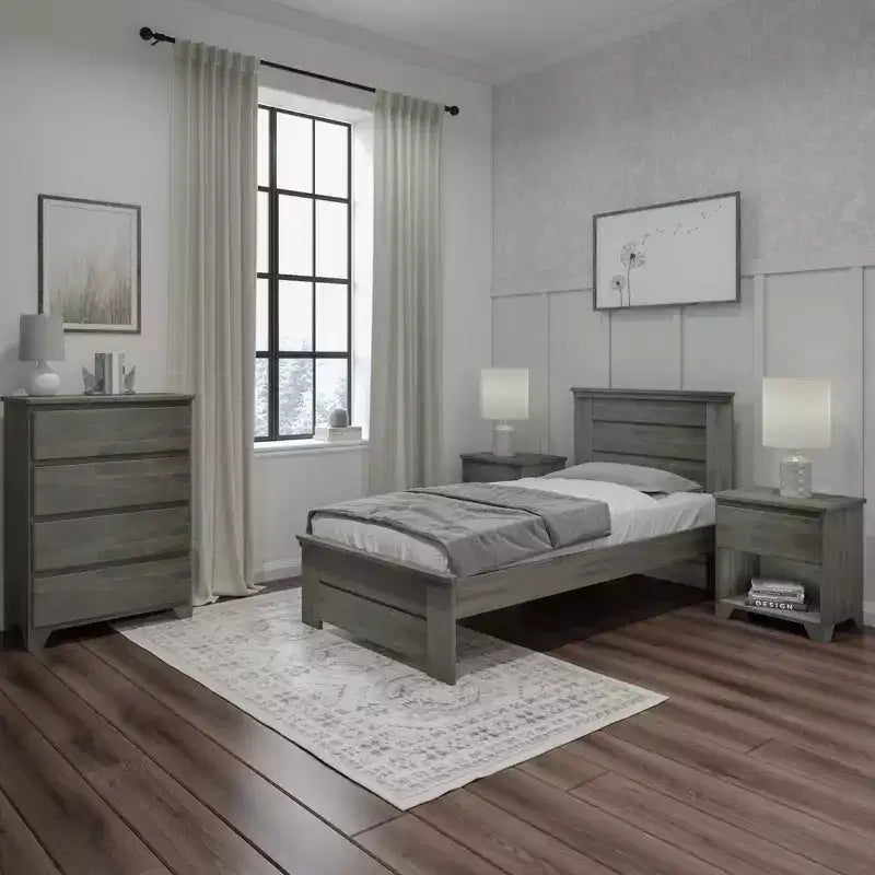 Struttura Letto Singolo con Testiera a Pannelli, Letto a Piattaforma Moderno Stile Fattoria in Legno Massello