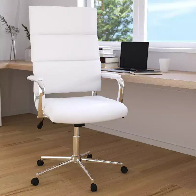 Sedia da ufficio ergonomica con schienale alto, braccioli in metallo imbottiti, sedia direzionale girevole per computer e scrivania