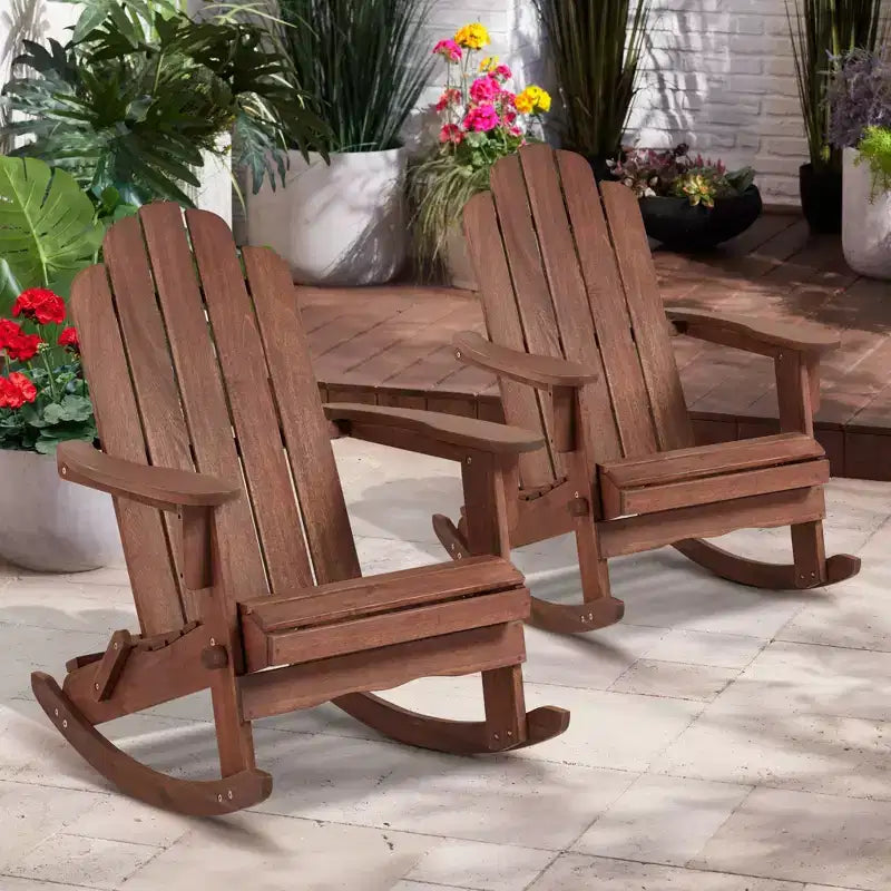 Teal Island Designs Chandler Sedie a Dondolo Adirondack Scure Naturali Set da 2