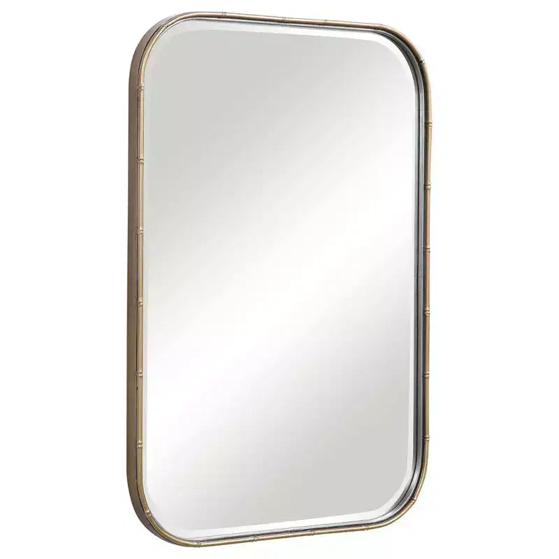 Specchio da parete rettangolare da bagno/camera da letto/casa, moderno con bordo smussato, cornice in ferro dorato anticato, larghezza 51,4 cm