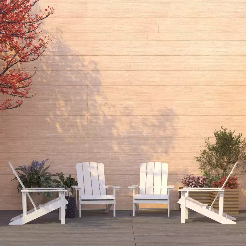 Merrick Lane Lot de 4 Fauteuils Adirondack en Résine Polaire Tout Temps Aspect Bois Blanc