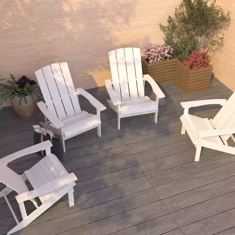 Merrick Lane Lot de 4 Fauteuils Adirondack en Résine Polaire Tout Temps Aspect Bois Blanc