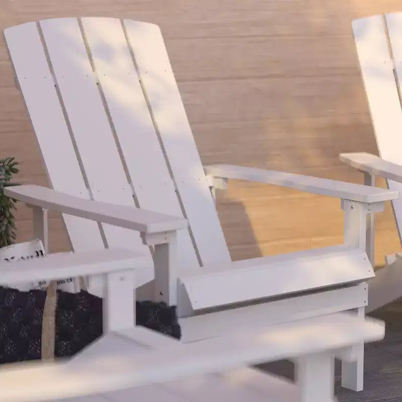Merrick Lane Lot de 4 Fauteuils Adirondack en Résine Polaire Tout Temps Aspect Bois Blanc