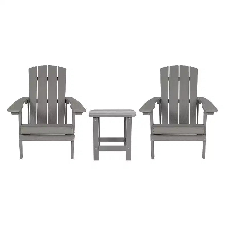 Merrick Lane Set of 2 All-Weather Adirondack Patio Chairs with Matching Side Table