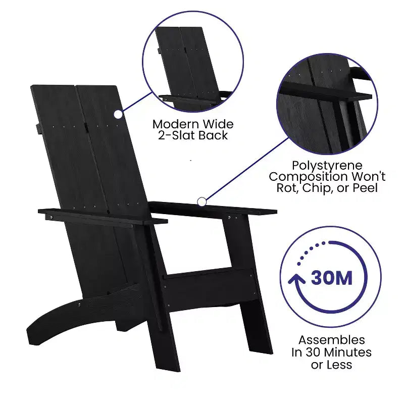 Flash Furniture Set di 2 Sedie Adirondack Sawyer Moderne in Legno di Poliresina per Tutte le Stagioni