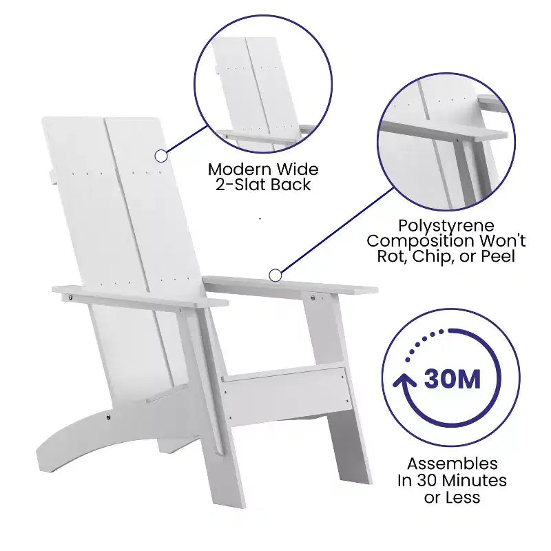 Flash Furniture Set di 2 Sedie Adirondack Sawyer Moderne in Legno di Poliresina per Tutte le Stagioni