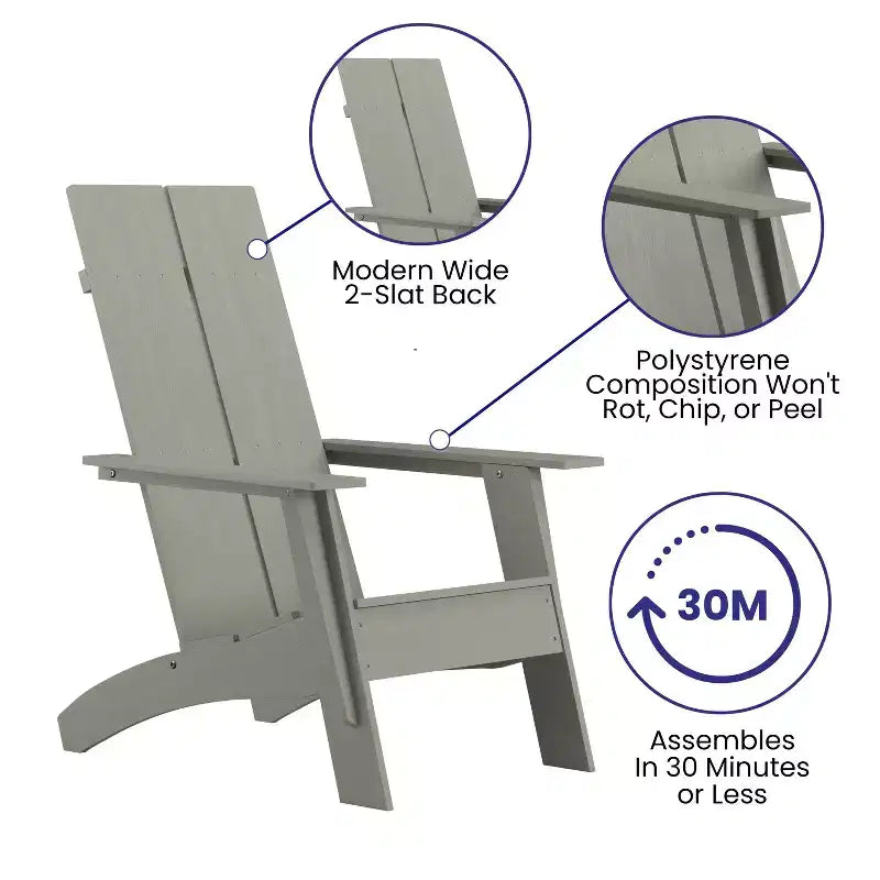 Sedia Adirondack Flash Furniture Sawyer moderna in legno di poliresina per tutte le stagioni