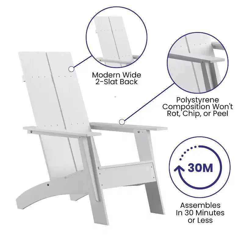 Sedia Adirondack Flash Furniture Sawyer moderna in legno di poliresina per tutte le stagioni