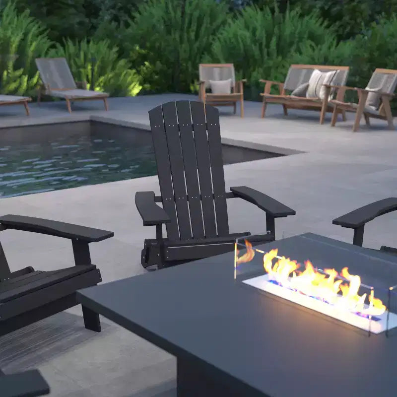 Merrick Lane Set di 4 Sedie Lounge Pieghevoli Adirondack in Poliresina - Sedia da Patio per Interni/Esterni per Tutte le Stagioni