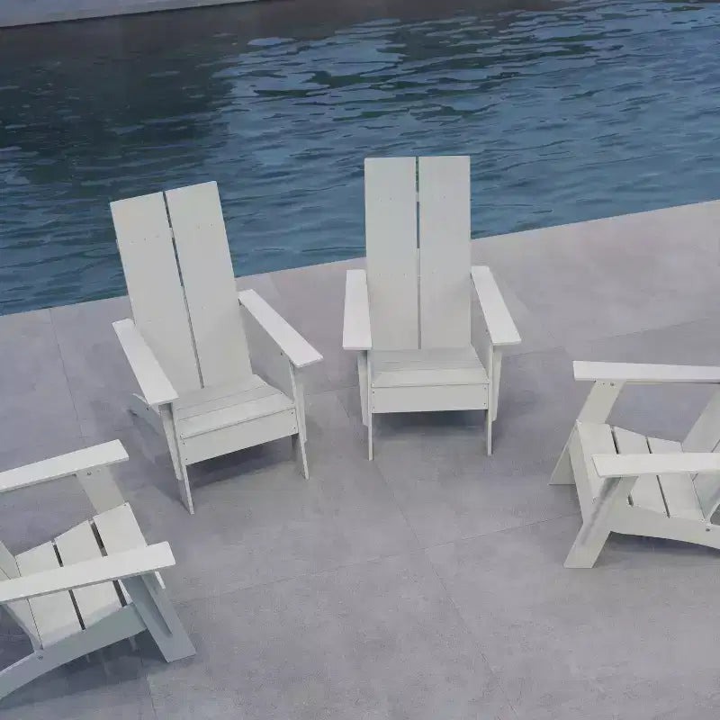 Set di 4 sedie Adirondack Merrick Lane in resina di polietilene per tutte le stagioni, design moderno